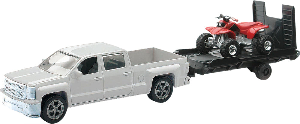Replica 1:43 Truck/Trailer/Atv Chevy White/Atv Red - 959-0045 - New Ray Toys