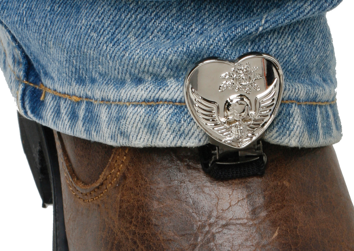 Clips For Stirrup/Strap Boots Heart/Skull Chrome - 26-7073 - Ryder Clips