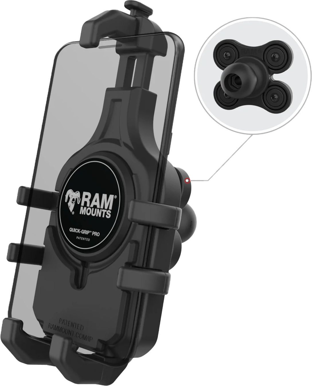 Quick-Grip Pro Phone Holder W/Vibe Safe Ball - 71-7083 - Ram