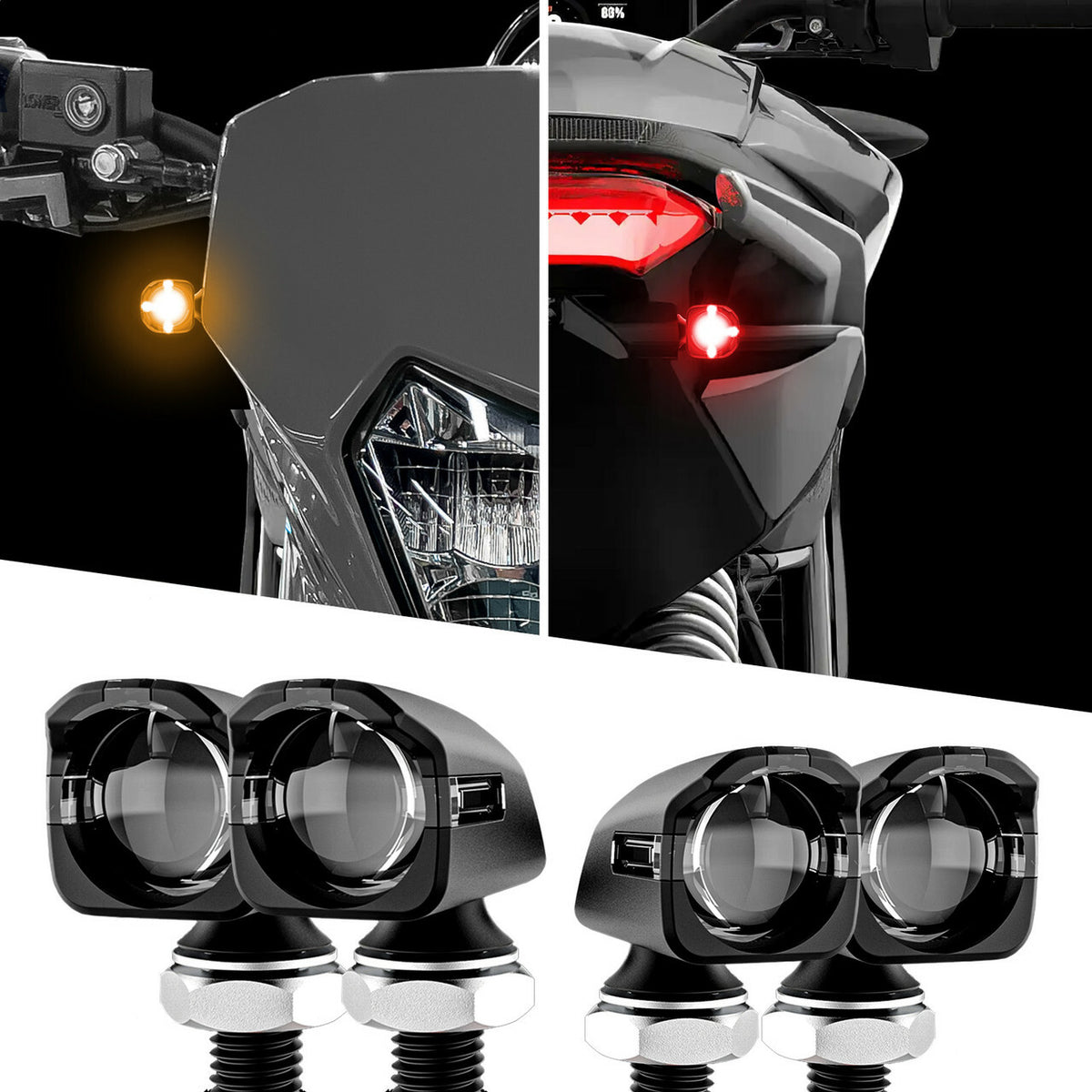 Mini Led Turn Signal Blk Kit Front & Rear Amber/Red - 653-0167 - XK Glow