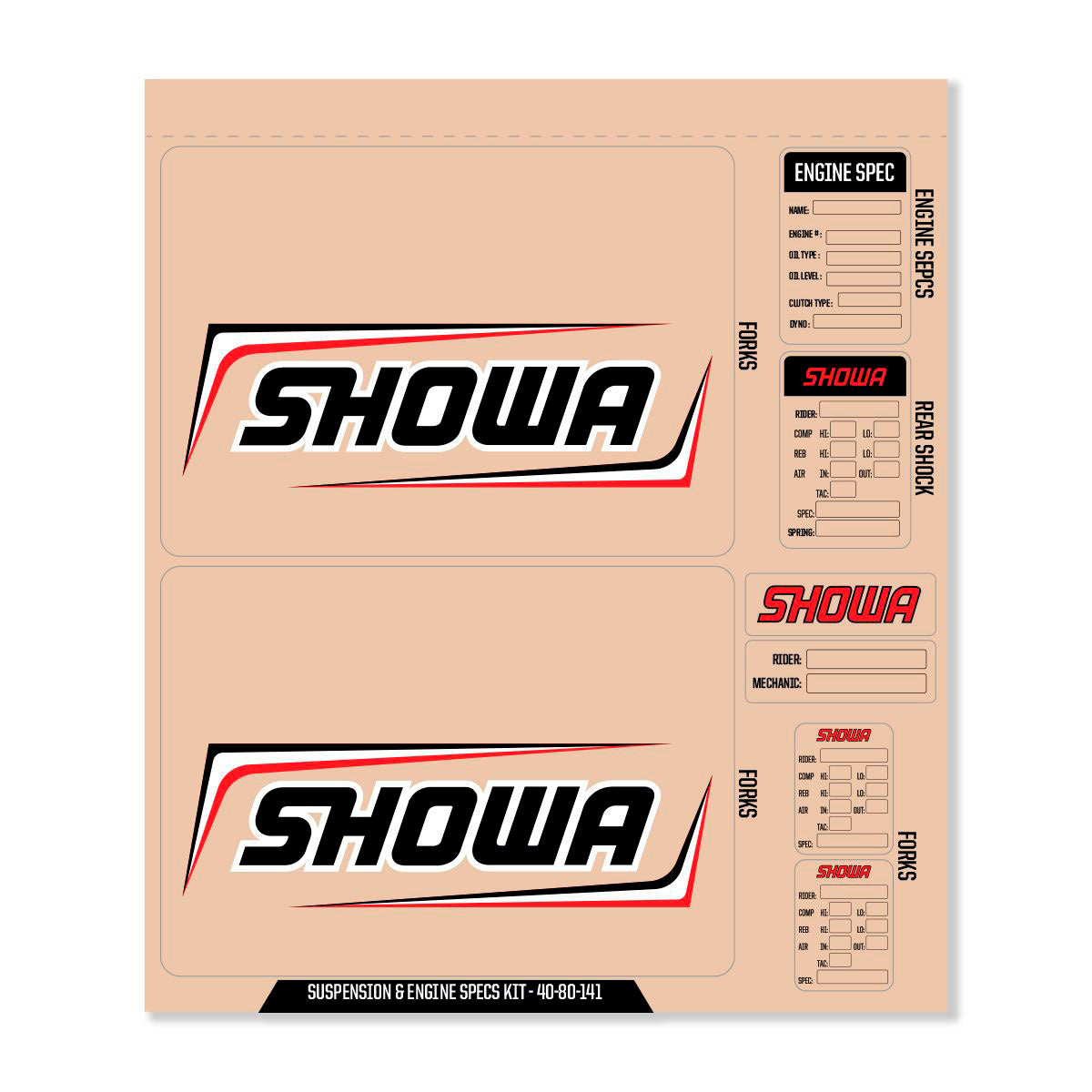 Showa Decal Kit Blk Showa Fork/Shock/Eng Spec - 862-4080141 - DCOR