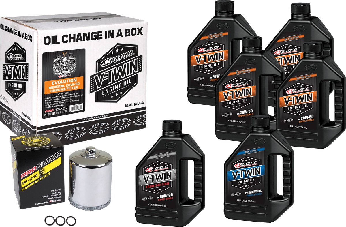 V-Twin Oil Change Kit Mineral Evo Chrome Filter - 78-99938 - Maxima