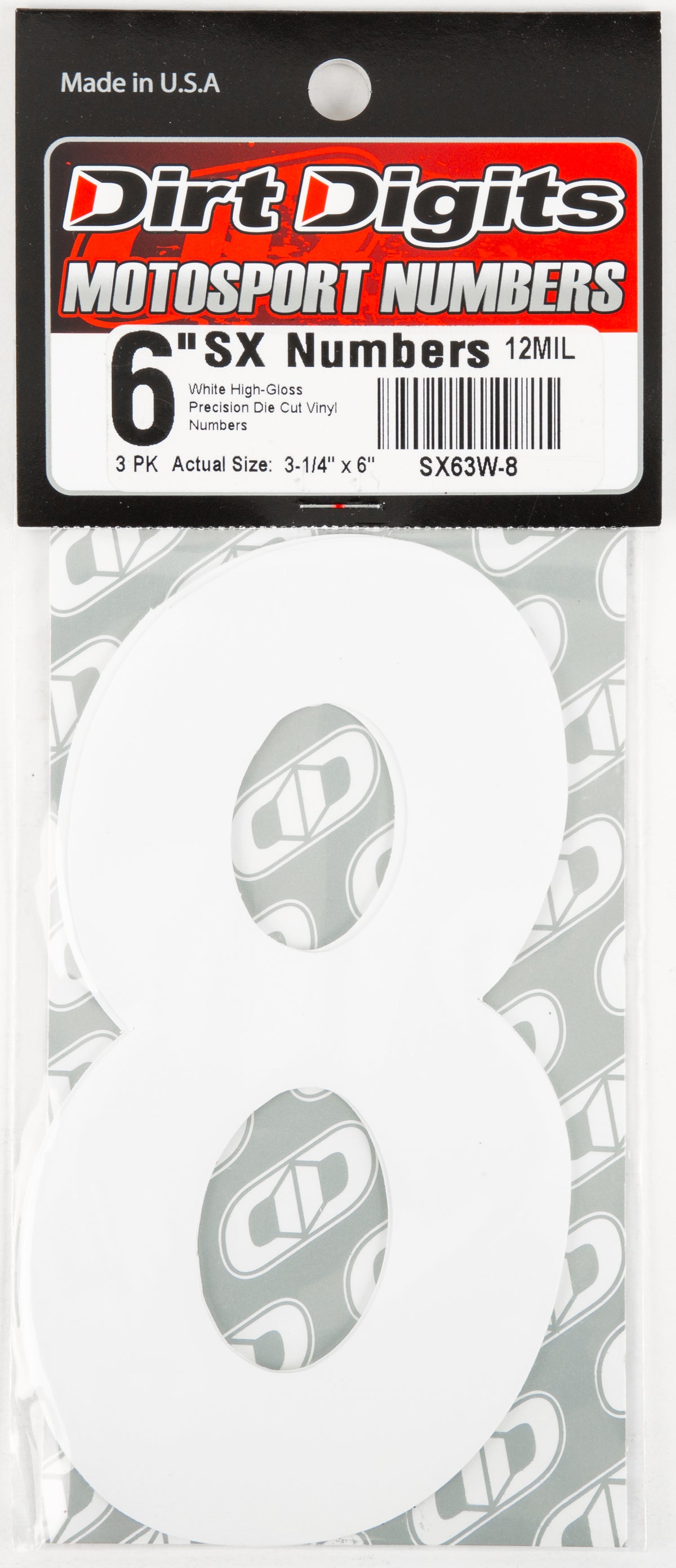#8 6" White Super X Digits 3/Pk - 09-6508 - Dirt Digits
