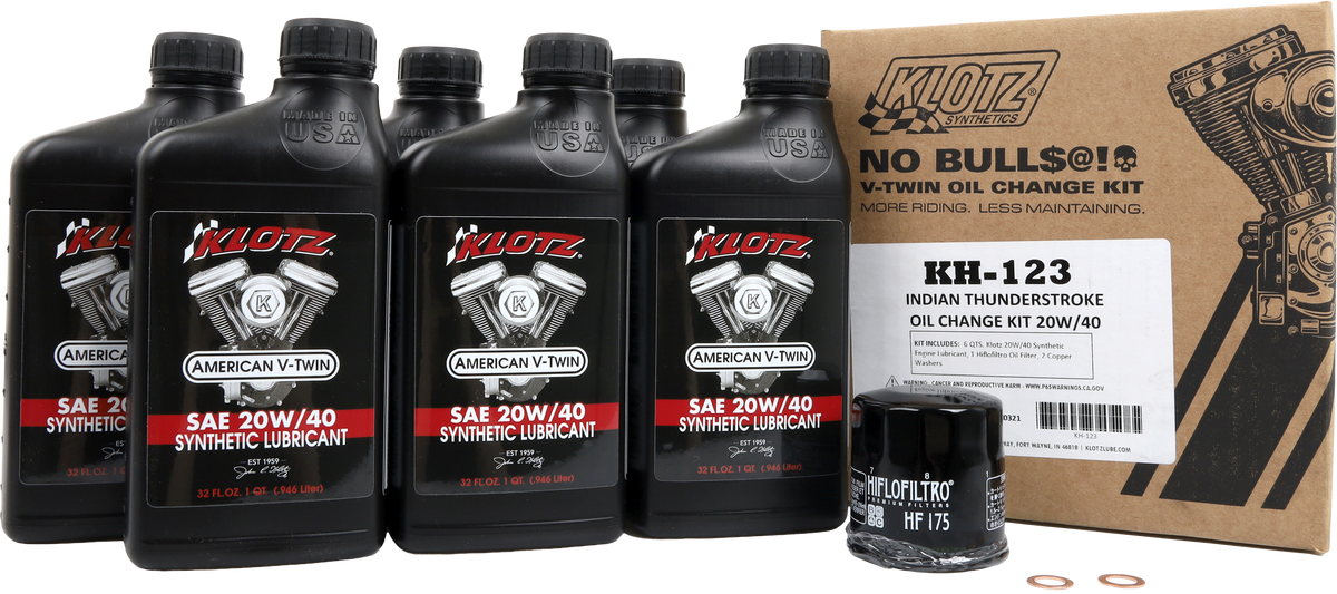 Indian Thunderstroke 6qt Synthetic Oil Change Kit - 842-0170 - Klotz Oil