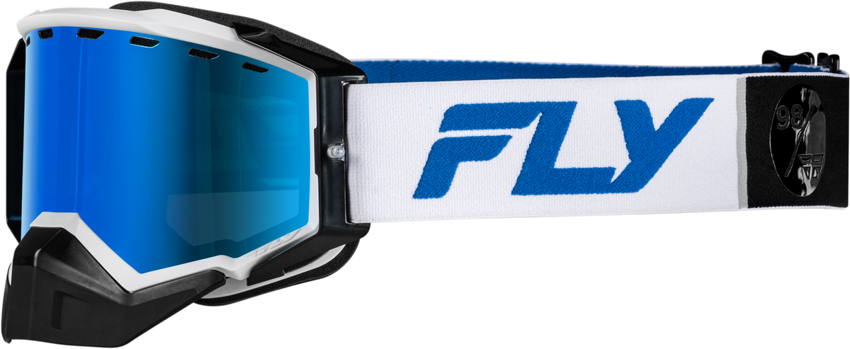 Zone Elite Snw Goggle Wht/Blue W/Drk Blu Mir/Plrzd Smoke Lens - 37-4104 - Fly Racing