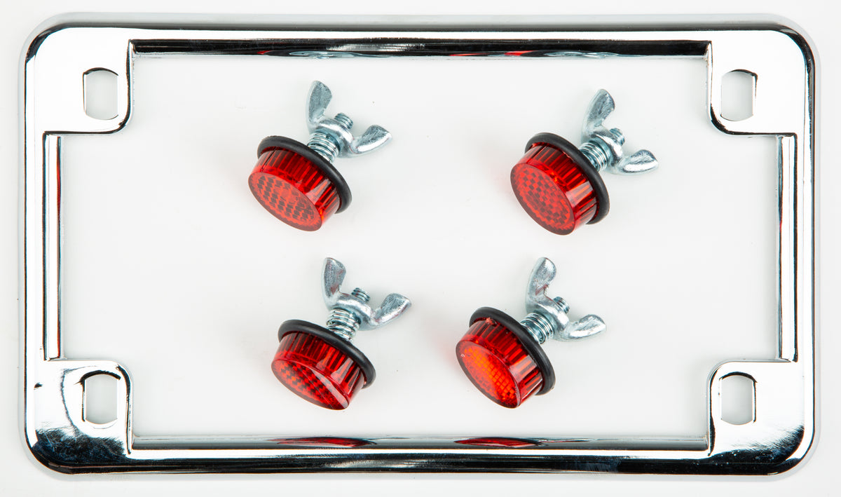 License Plate Frame W/4 Red Reflectors Chrome - 60-1312 - Chris Products