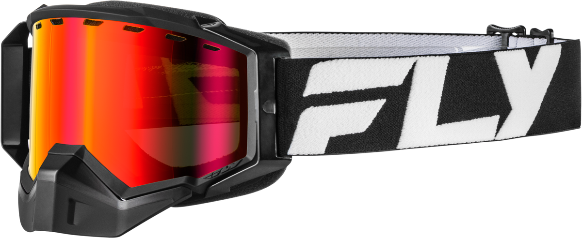 Zone Snow Goggle Blk/Whte W/Red Mirror/Amber Lens - 37-50284 - Fly Racing