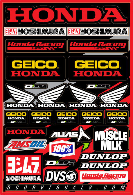Team Geico Honda Decal Sheet 12"X18" - 862-10114 - DCOR