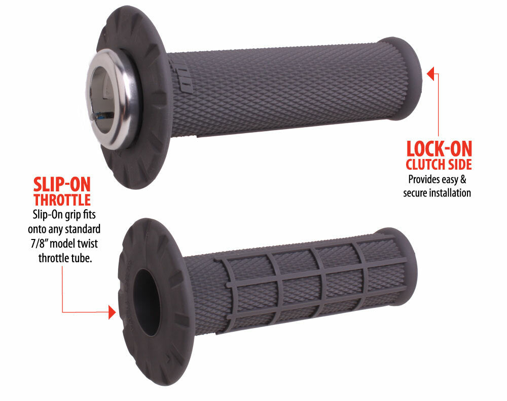 Universal Lock-On Grips Half-Waffle Graphite/Silver - 206-1158 - ODI Grips