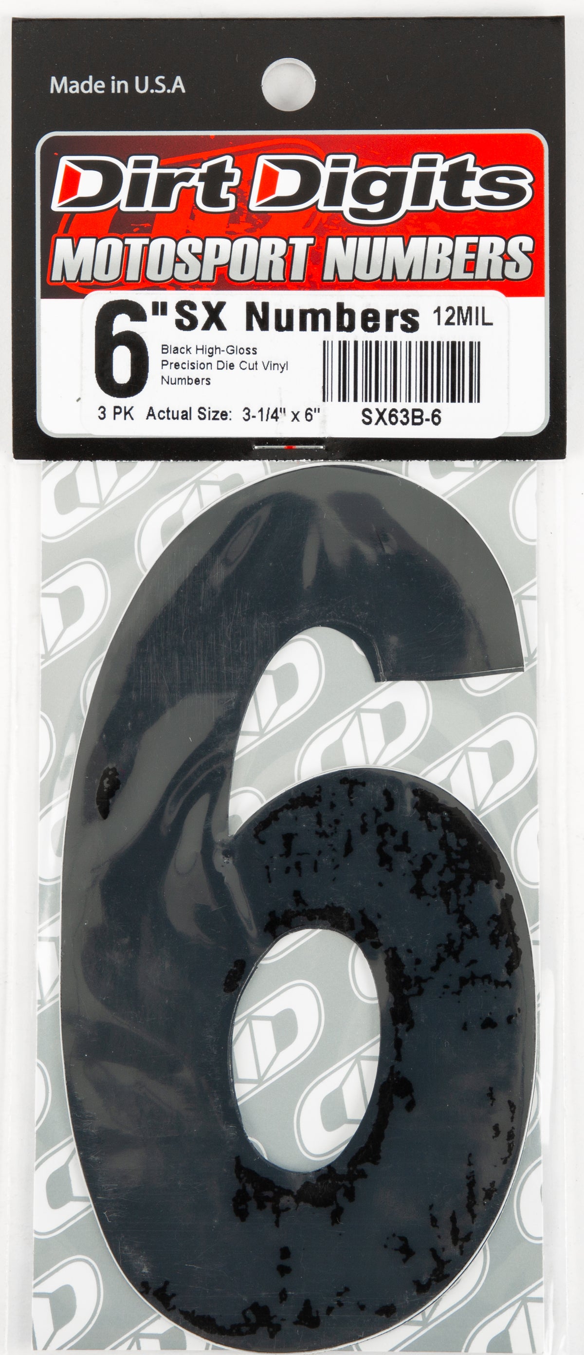 #6 6" Black Super X Digits 3/Pk - 09-6516 - Dirt Digits