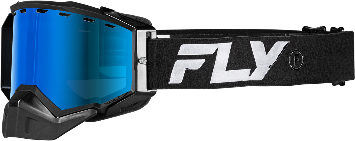 Zone Snow Goggle Black/Black W/Sky Blue Mirror/Blue Lens - 37-50280 - Fly Racing