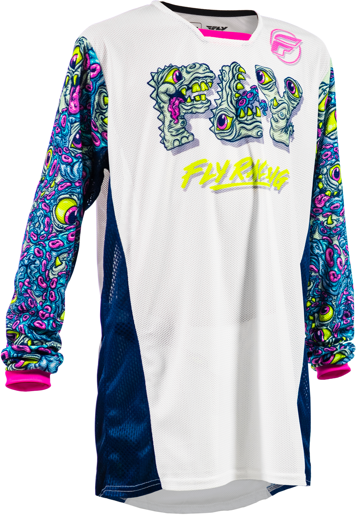 Yth Kinetic Mesh Mutant Jersey White/Blue/Multi Ym - 380-334YM - Fly Racing