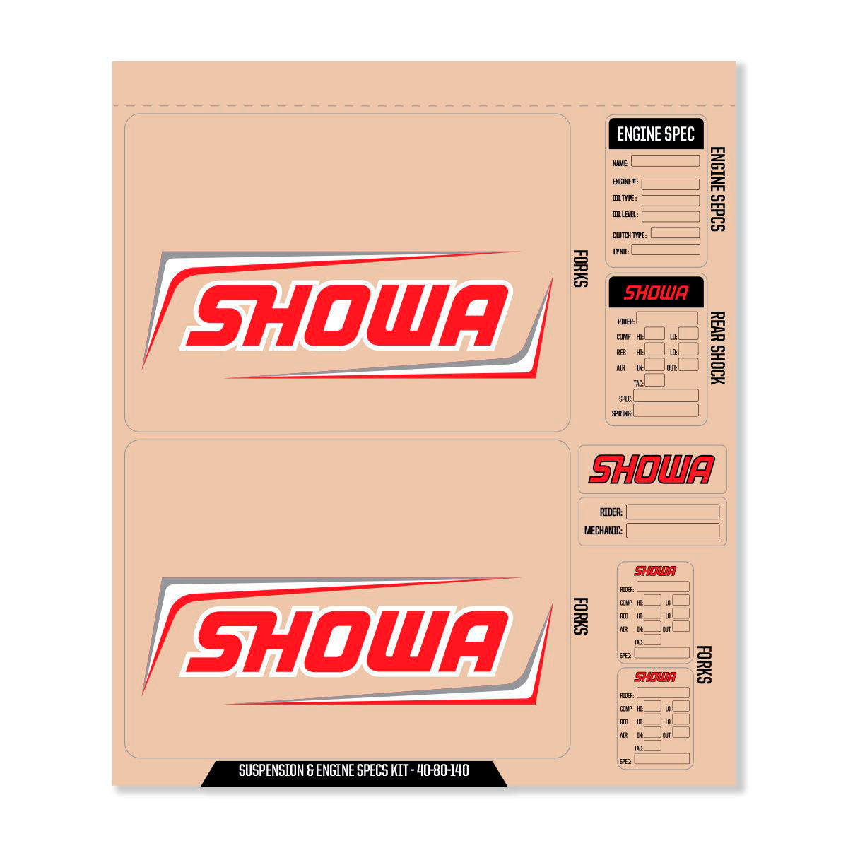 Showa Decal Kit Red Showa Fork/Shock/Eng Spec - 862-4080140 - DCOR