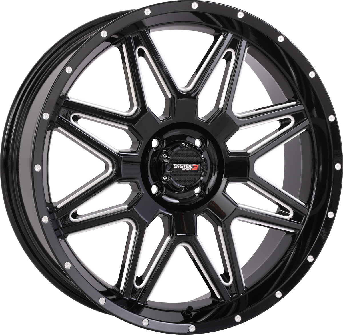 St7 Wheel 20x7 4+3 (+10mm) 4/110 Gloss Black Milled - 3-207210 - System 3