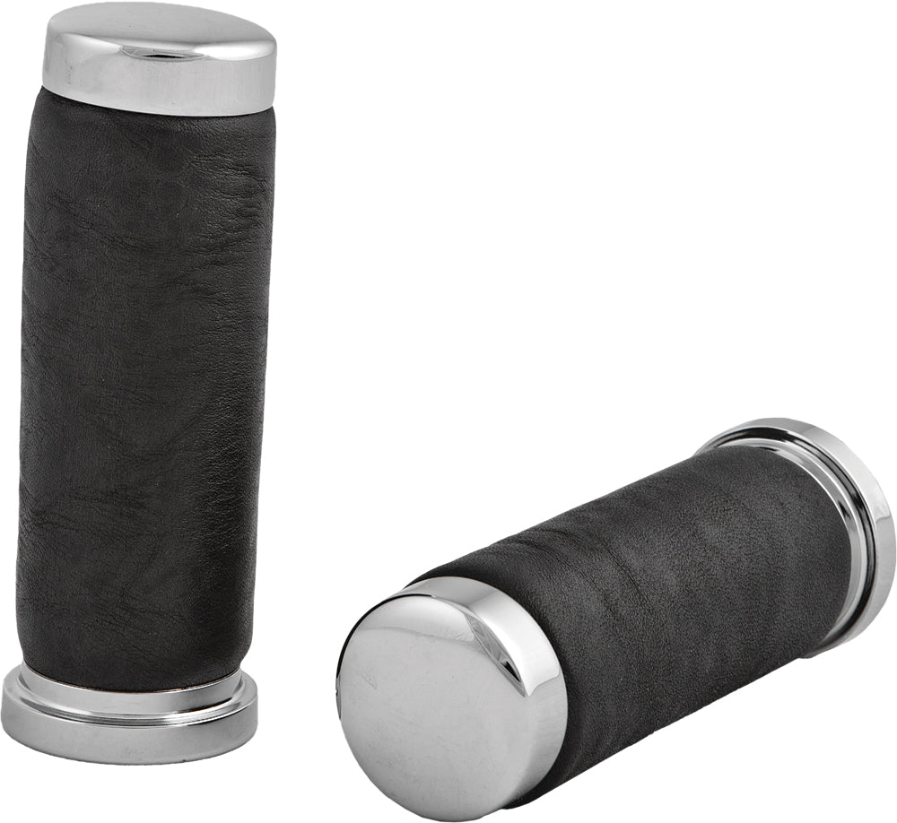 Grips Leather Chrome W/O Throttle Sleeve - 820-1701 - HardDrive