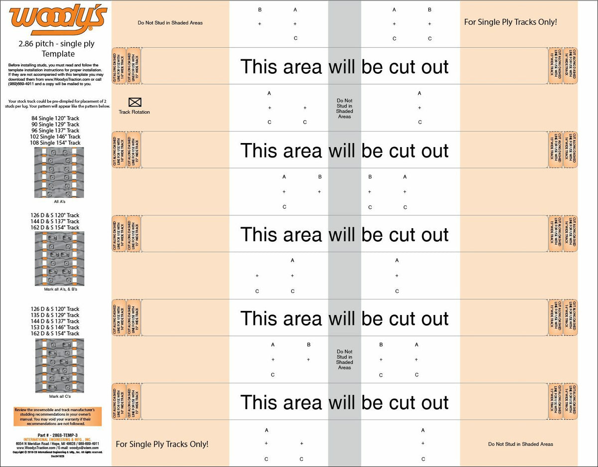 Studding Template 2.86 Single Ply Tracks - 18-3966 - Woodys