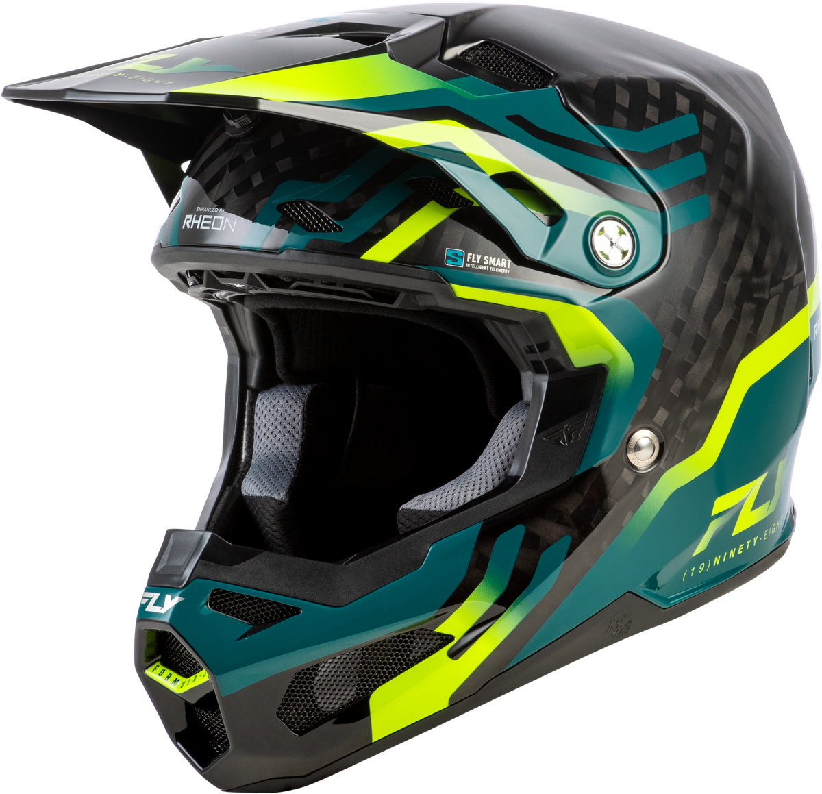 Formula S Carbon Byte Helmet Black Carbon/Teal/Lime Lg - 73-4453L - Fly Racing