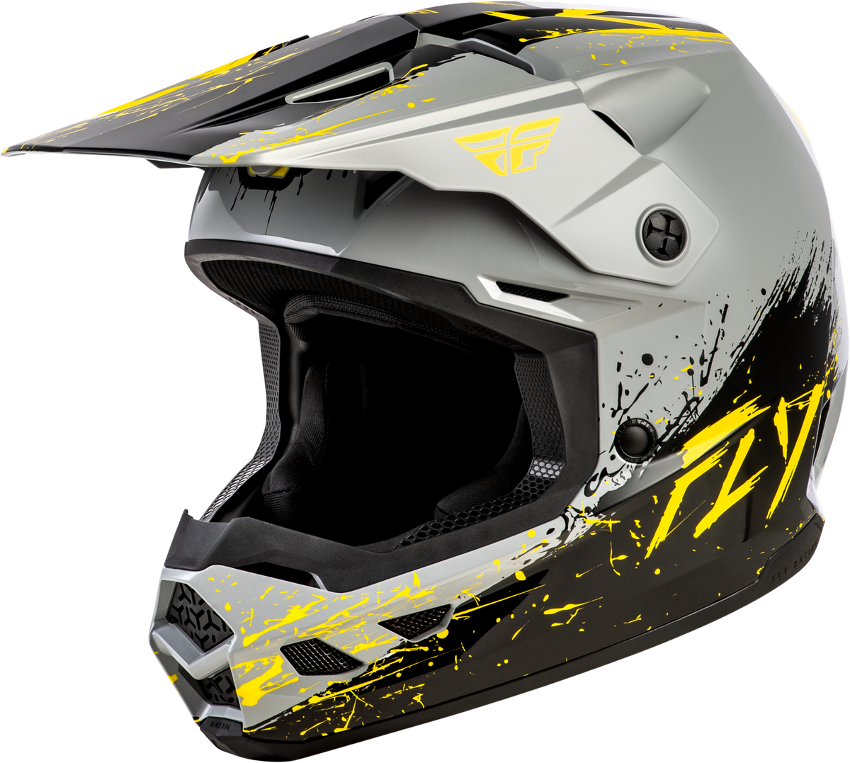 Youth Kinetic Drip Helmet Grey/Black/Yellow Ym - 73-8679YM - Fly Racing