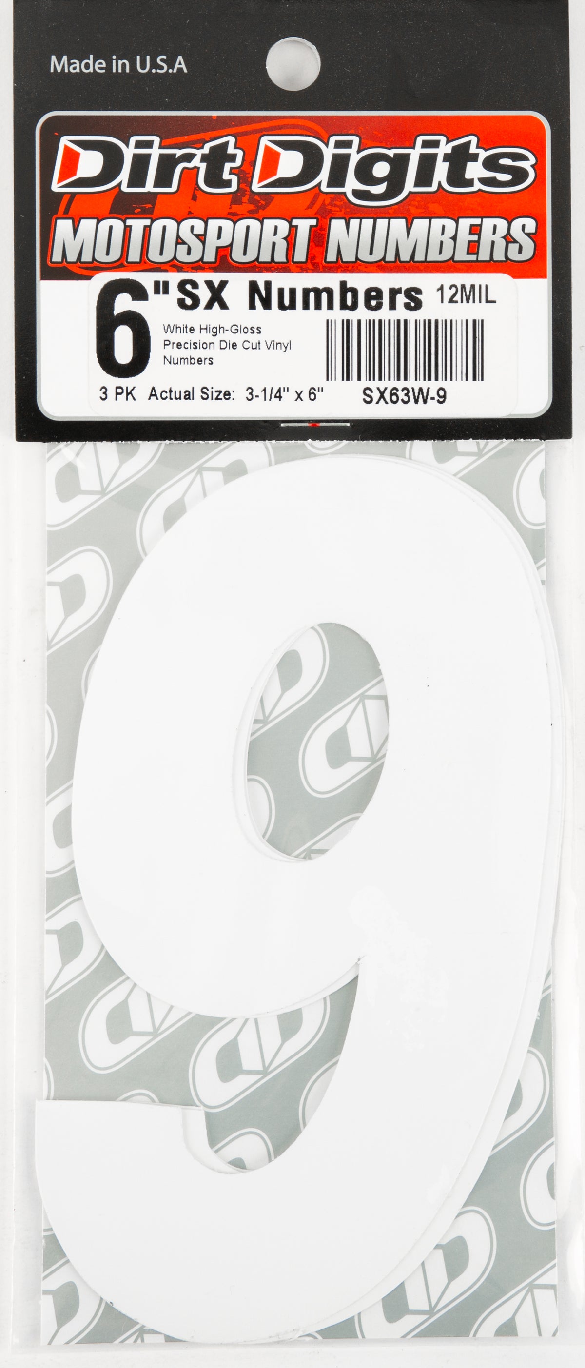 #9 6" White Super X Digits 3/Pk - 09-6509 - Dirt Digits