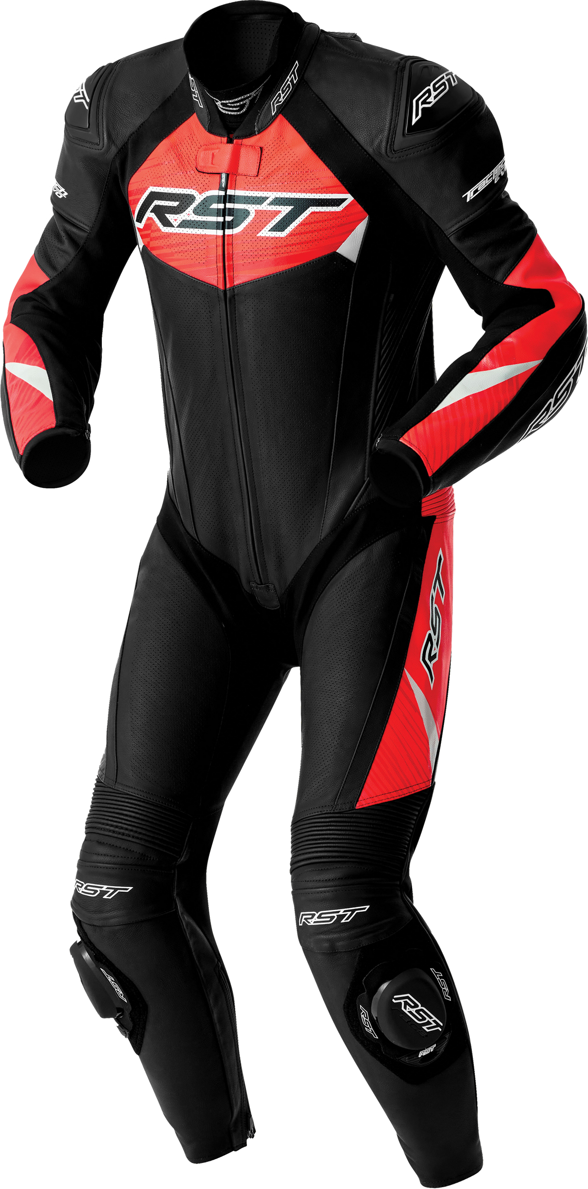 Tractech Evo D3o Suit Blk/Flo Red Leather 2x - 556-3634248 - RST