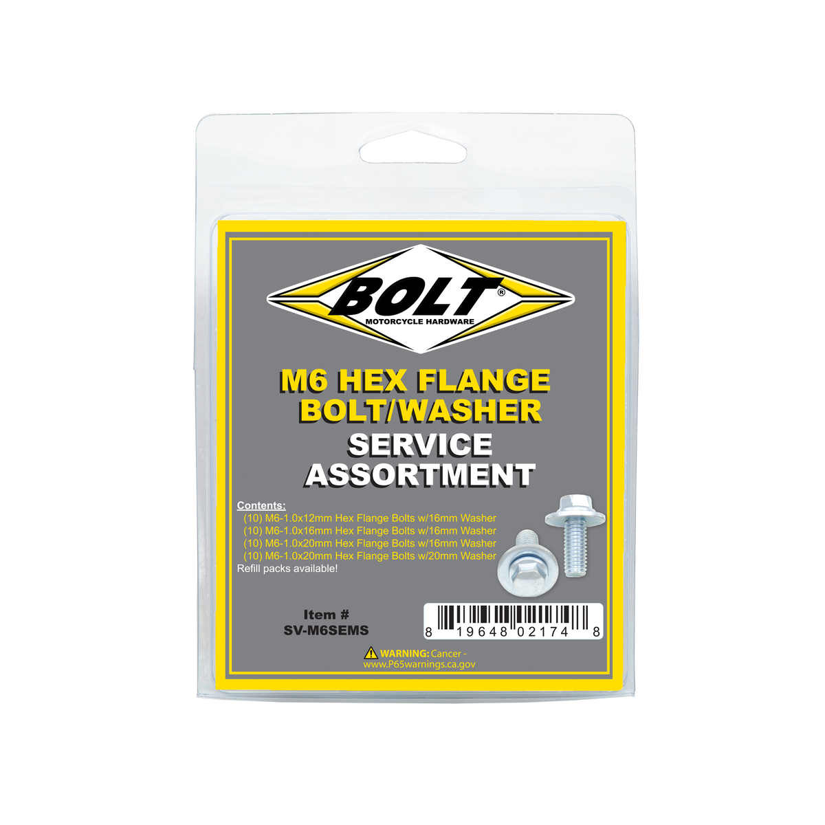 8mm Hex Flange Bolt Assortment W/16mm Washer 40 Piece Kit - 024-11600 - BOLT